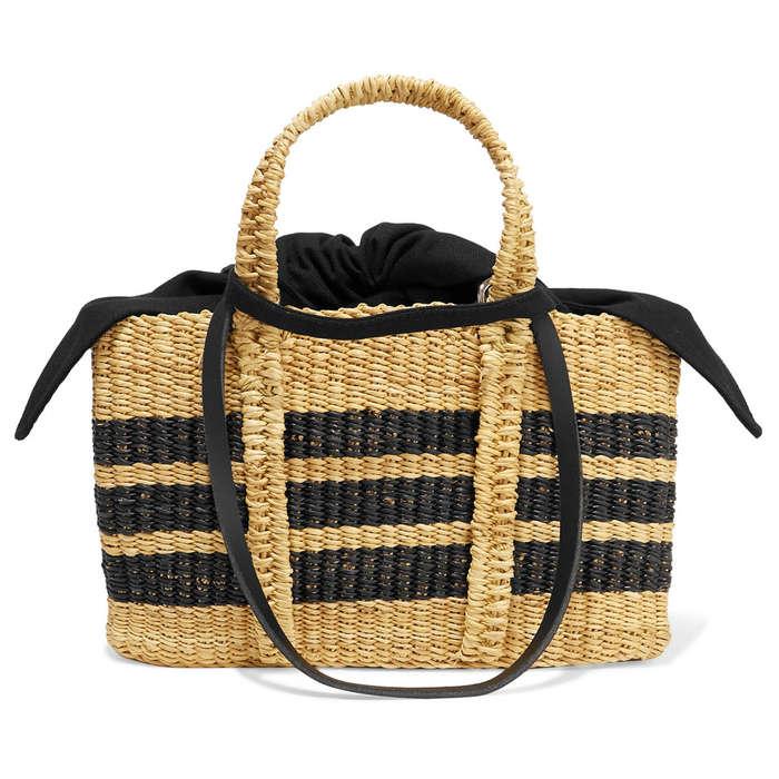 MUUÑ Rey mini straw and cotton-canvas tote