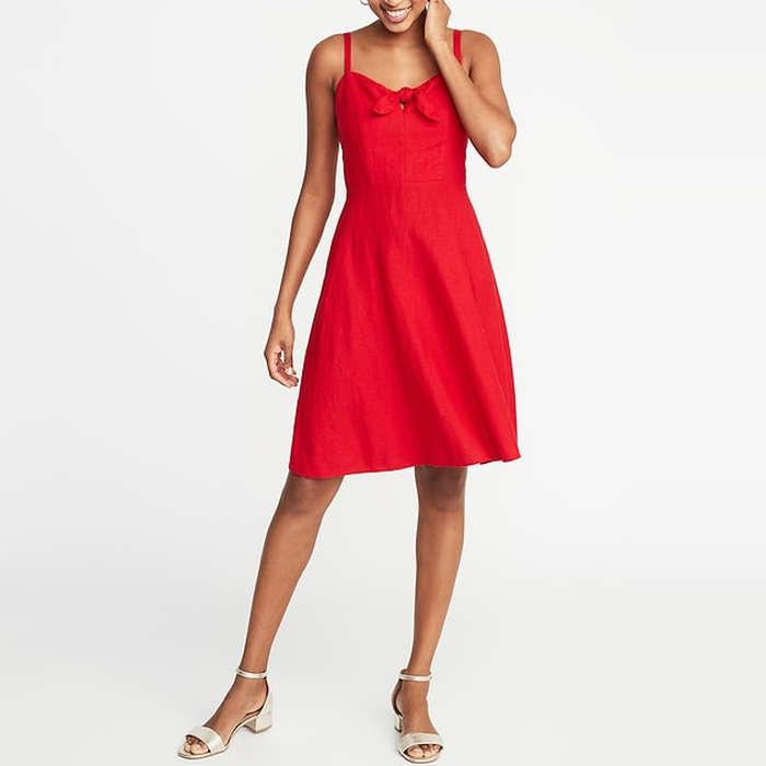 Old Navy Fit & Flare Tie-Front Linen-Blend Cami Dress