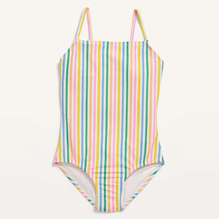 Old Navy Printed Square-Neck Lattice-Back One-Piece Swimsuit