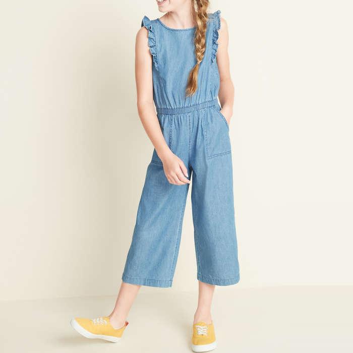 Old Navy Ruffled Chambray Jumpsuit