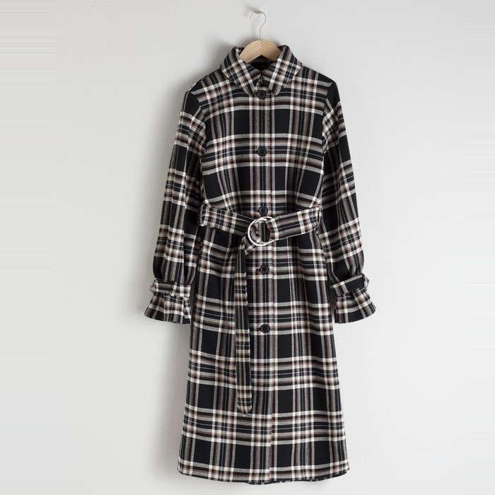& Other Stories Belted Plaid Trench Coat