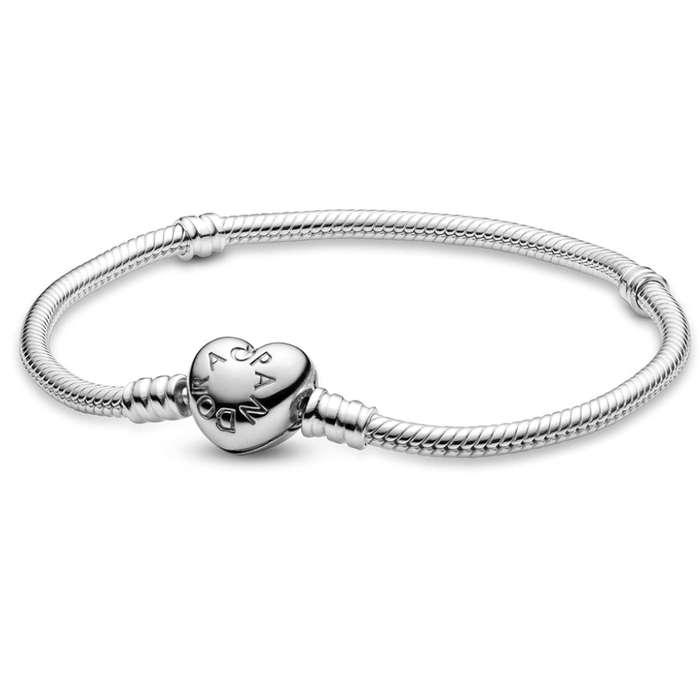 Pandora Jewelry Moments Heart Clasp Snake Chain Charm Sterling Silver Bracelet