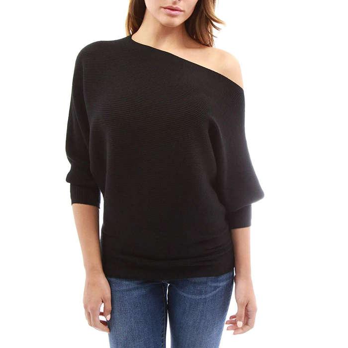 PattyBoutik Women's One Shoulder Batwing Ribbed Sweater