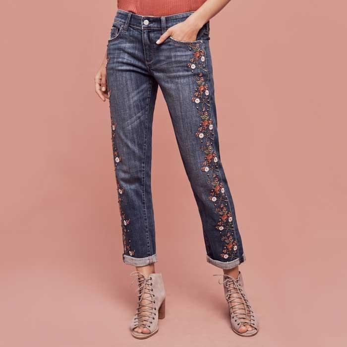 Pilcro Hyphen Mid-Rise Embroidered Jeans