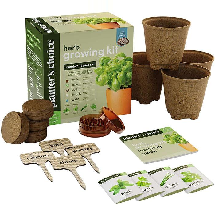 Planters' Choice Organic Herb Growing Kit + Herb Grinder