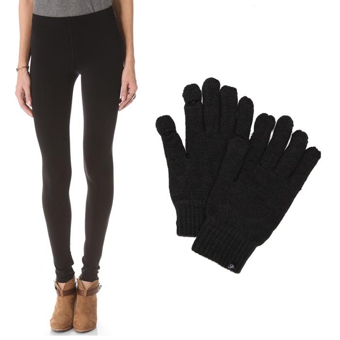 Plush Stitched Fleece Lined Leggings and Smartphone Gloves