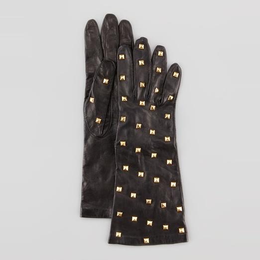 Portolano Pyramid-Studded Long Leather Tech Gloves