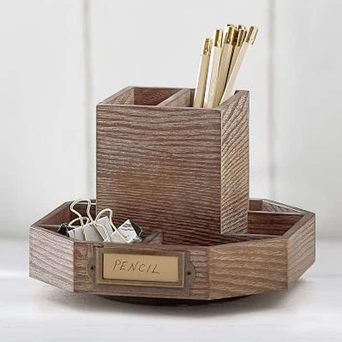 Pottery Barn Wooden Desk Rotating Caddy