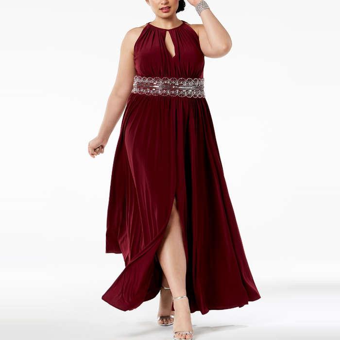 R & M Richards Plus Size Sleeveless Beaded Gown