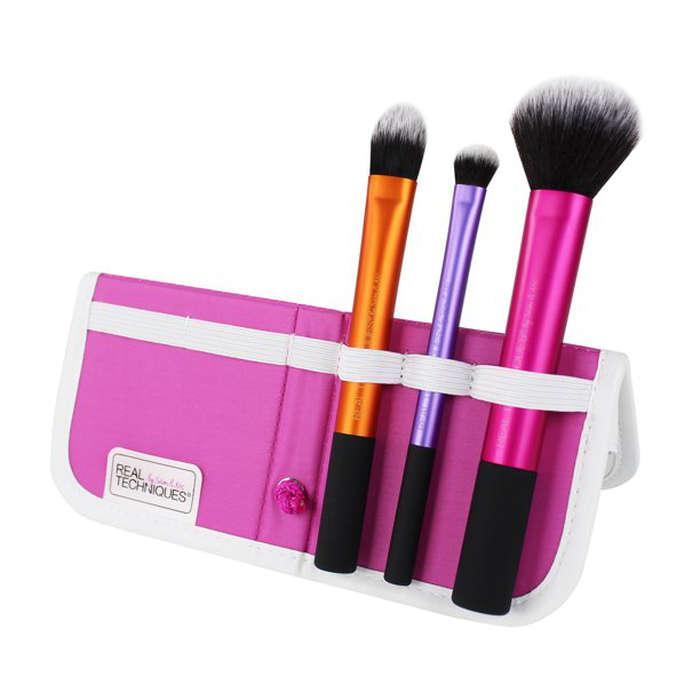 Real Techniques Travel Essentials Makeup Brush Set With 2 In 1 Case & Stand