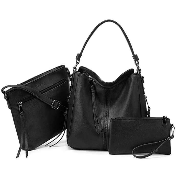 Realer Handbags Faux Leather Hobo Bag 3-Piece Set