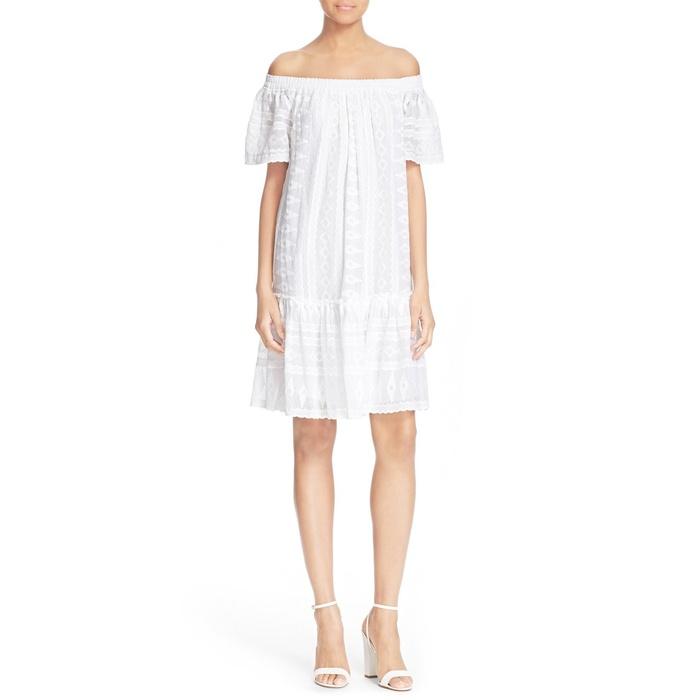 Rebecca Taylor Off the Shoulder Embroidered Cotton Dress