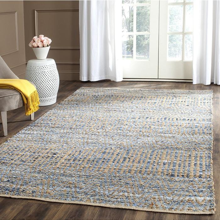 Safavieh Cape Cod Collection Hand Woven Flatweave Natural and Blue Jute Area Rug