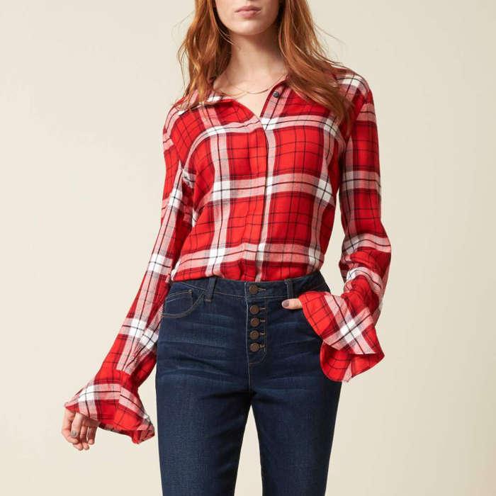 Sanctuary Nightscape Plaid Ruffle Cuff Shirt