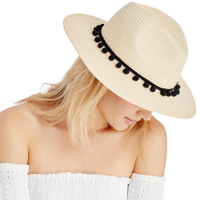 Sole Society Straw Panama Hat With Poms