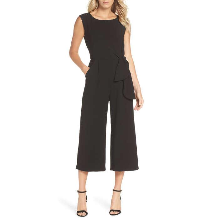 Tahari Tie Waist Crepe Crop Jumpsuit