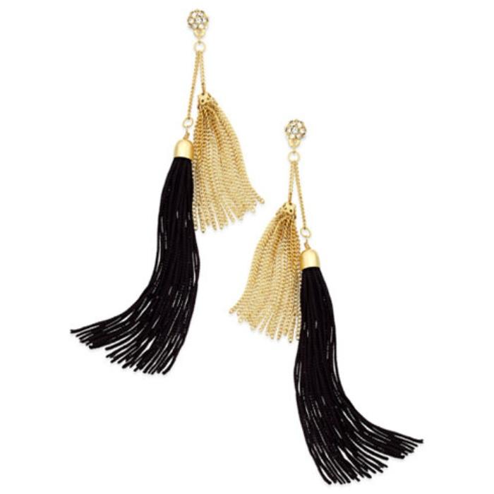 Thalia Sodi Gold-Tone Black Double Tassel Drop Earrings