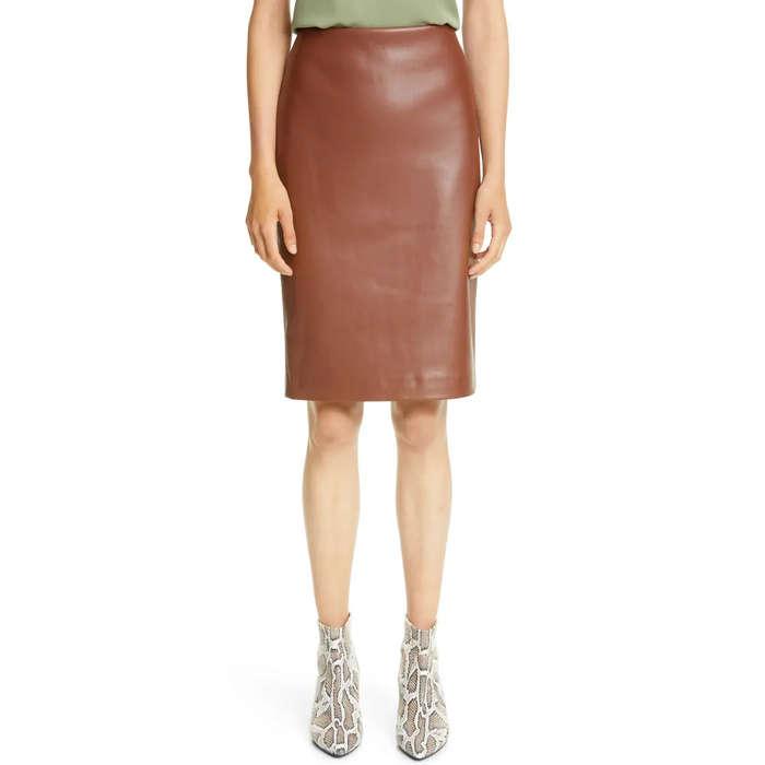Theory Skinny Faux Leather Pencil Skirt