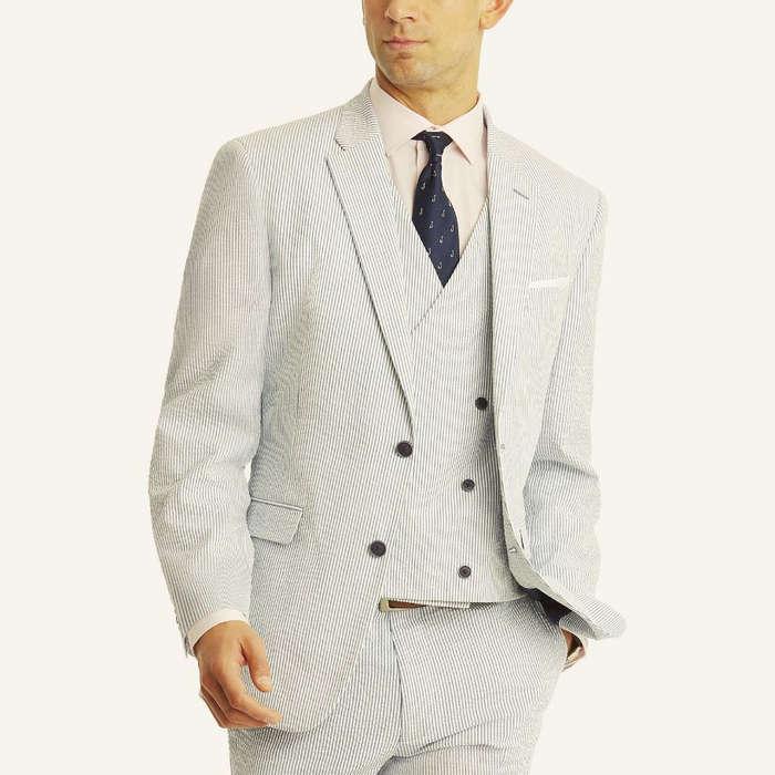 Tommy Hilfiger Modern-Fit THFlex Stretch Blue/White Stripe Seersucker Suit Jacket