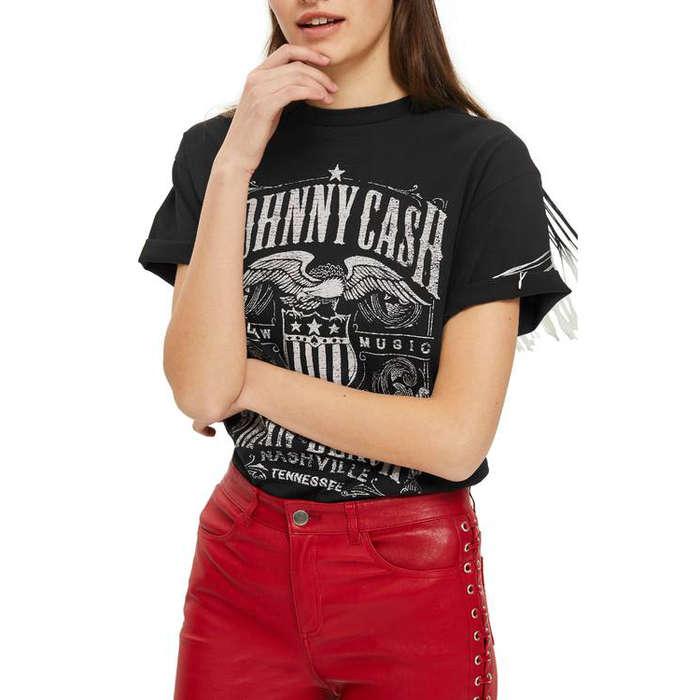 Topshop by And Finally Johnny Cash Fringe Tee