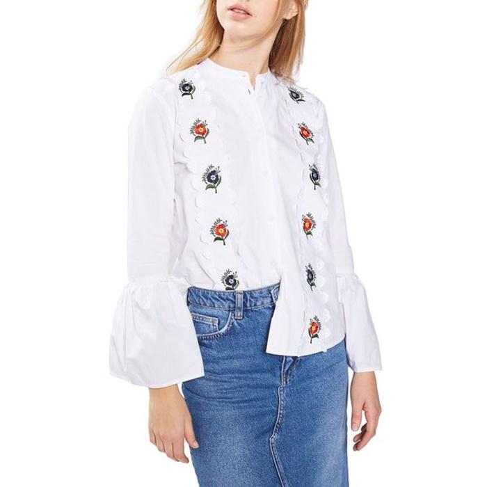Topshop Embroidered Scallop Top