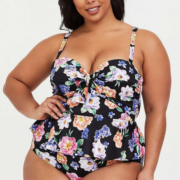 Torrid Floral Peplum Lightly Lined Midkini Top