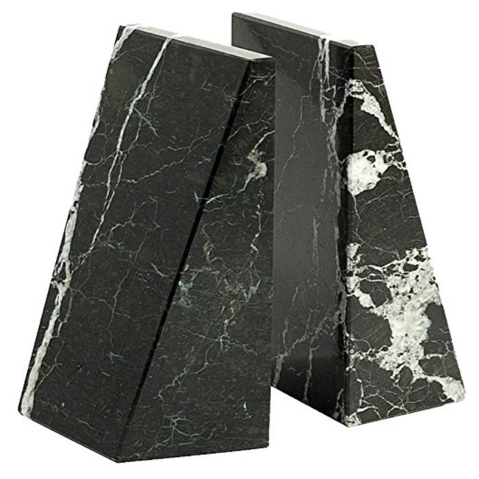 Triangle Black & White Marble Bookends