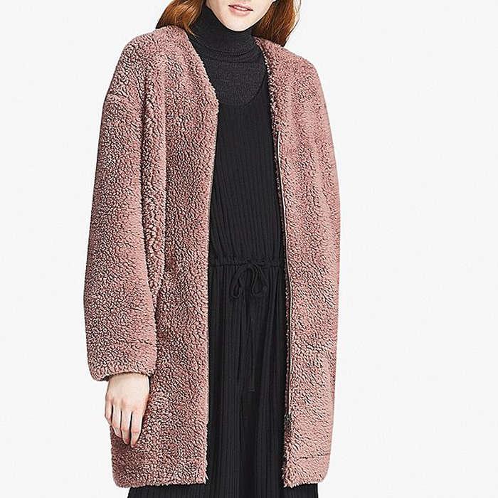 Uniqlo Women Fluffy Fleece Long-Sleeve Coat