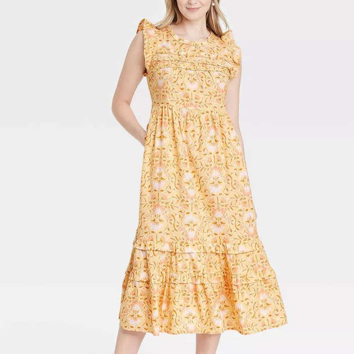 Universal Thread Floral Print Ruffle Sleeveless Dress