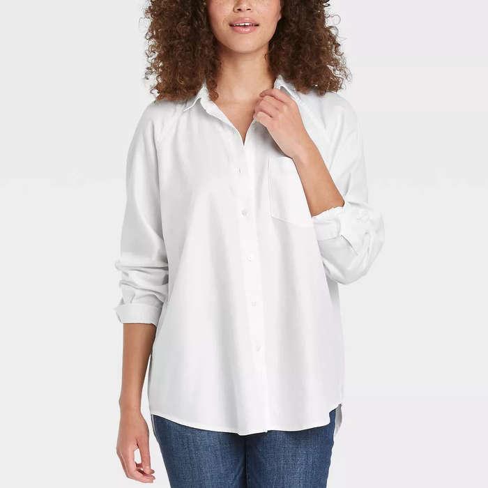 Universal Thread Raglan Long Sleeve Button-Down Shirt