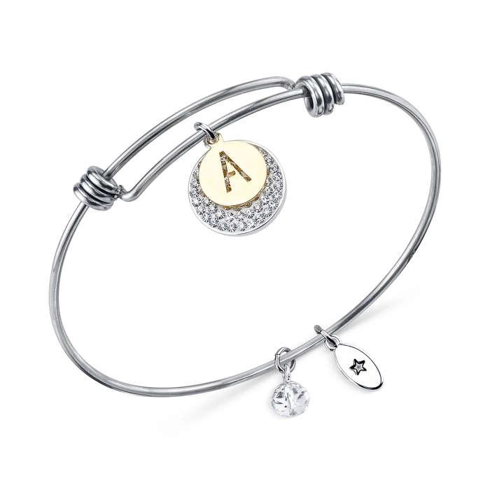 Unwritten Pave And Initial Disc Bangle Bracelet