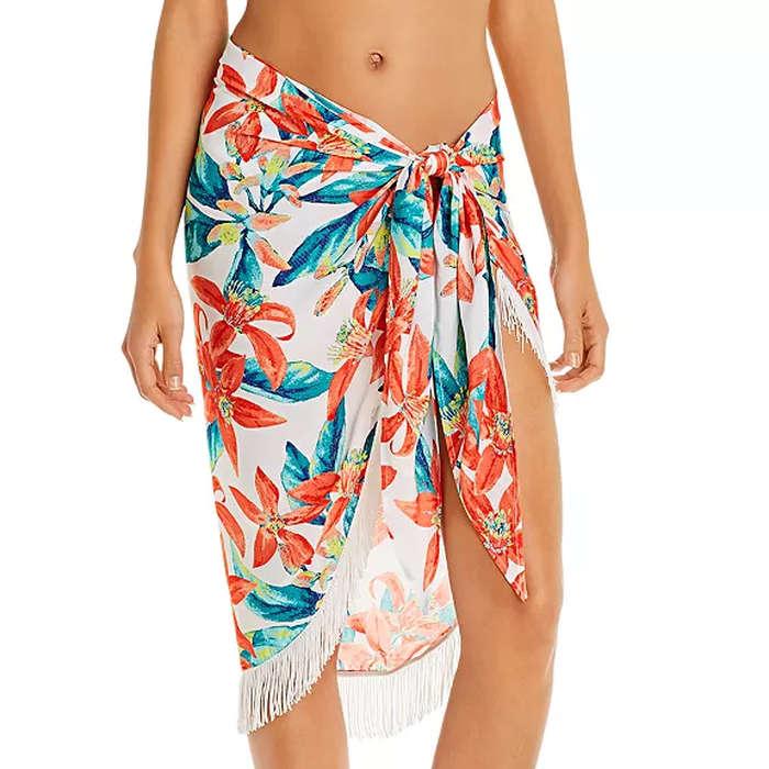 Vince Camuto Fringe Printed Pareo Swim Cover-Up