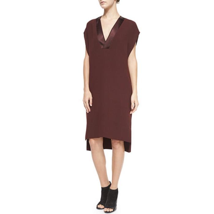 Vince Satin-Trim V-Neck Dress