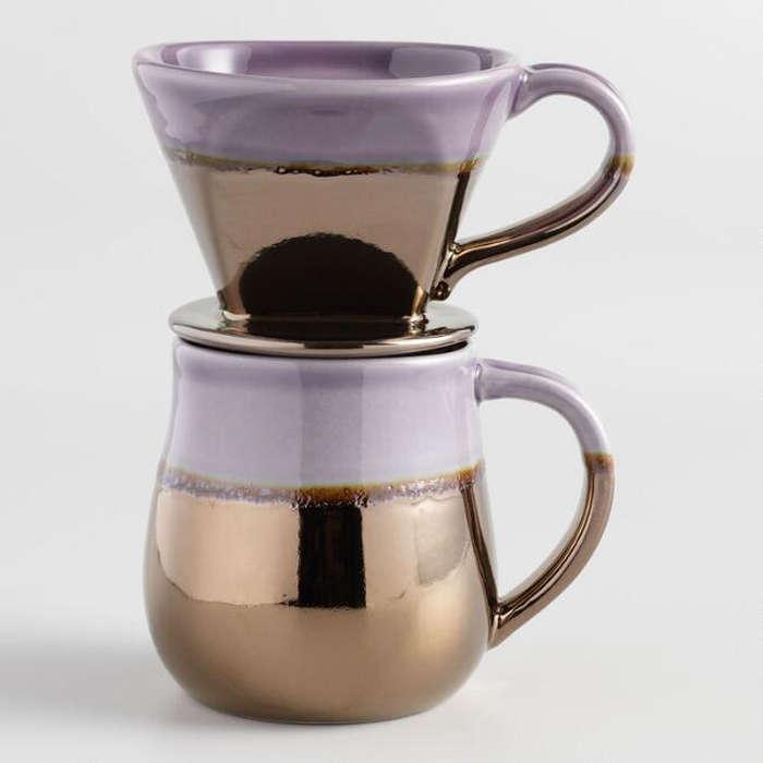 World Market Metallic Ceramic Pour Over Coffee Mug Set