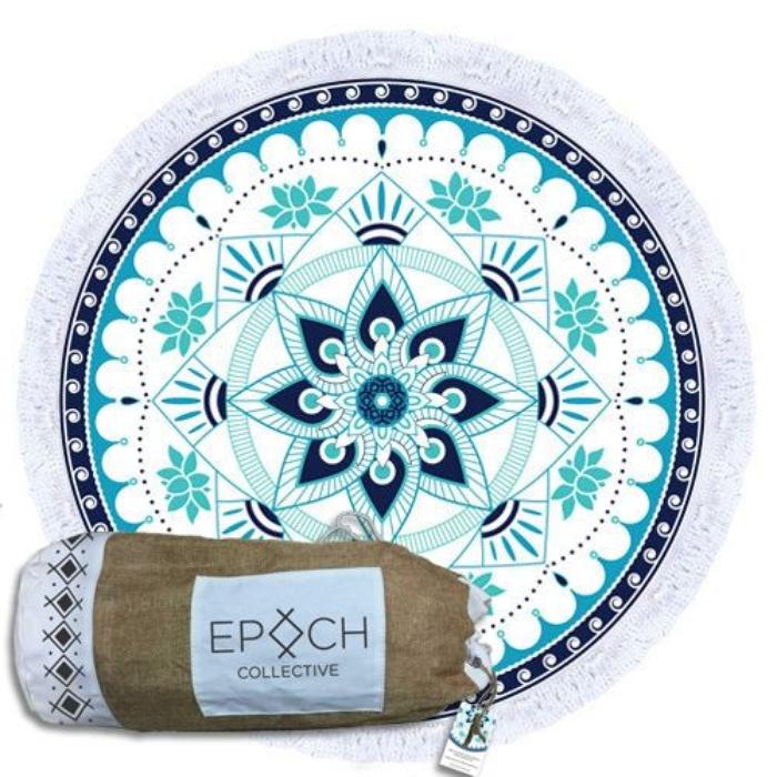 Epoch Collective Aquatic Lotus Velour Round Beach Towel and Duffel Bag