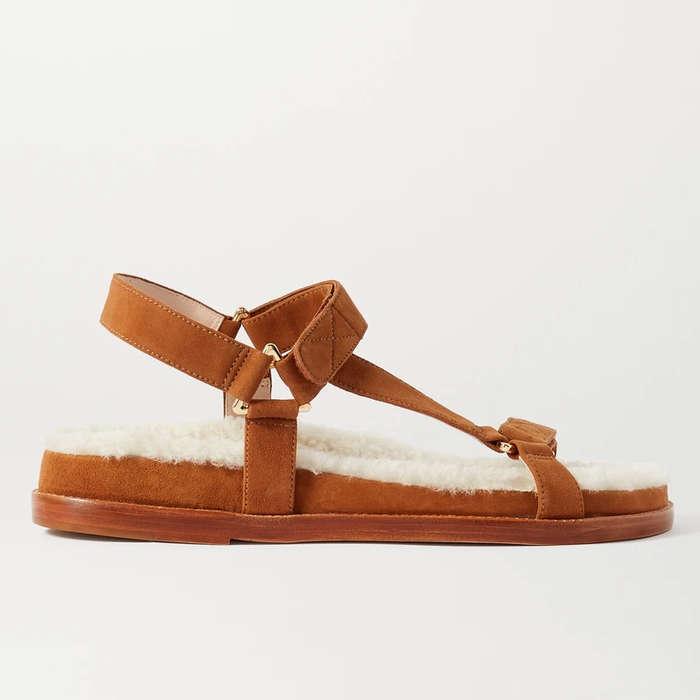 Porte & Paire Shearling Lined Suede Sandals
