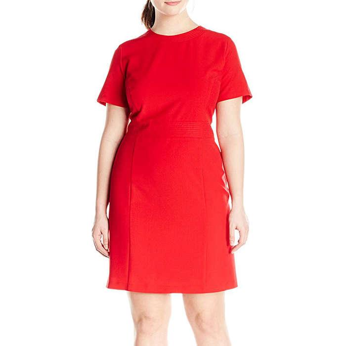 Lark & Ro Plus Size Modern Stretch Cap Sleeve Fit and Flare Dress