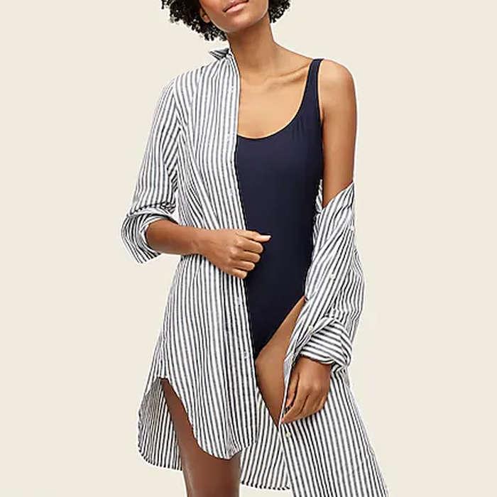 J.Crew Button-up Beach Cover-up In Linen-Cotton