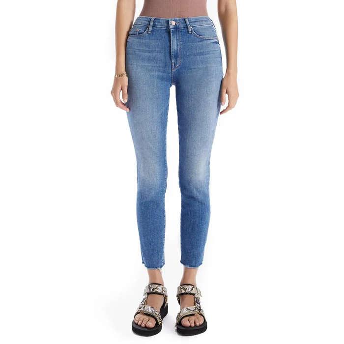 Mother The Looker High Waist Frayed Ankle Skinny Jeans
