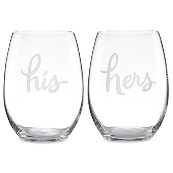Kate Spade Two Of A Kind His & Hers Stemless Wine Glasses
