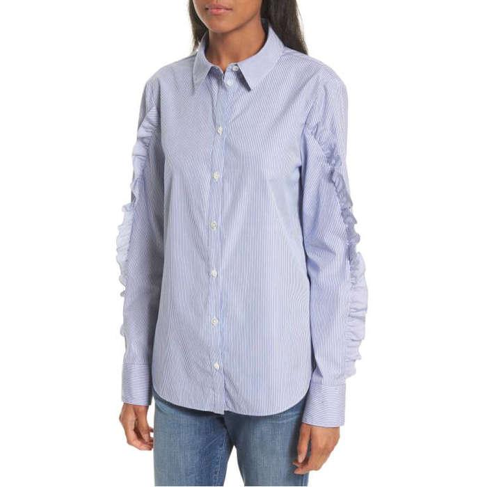 Tibi Ruffle Cotton Shirt
