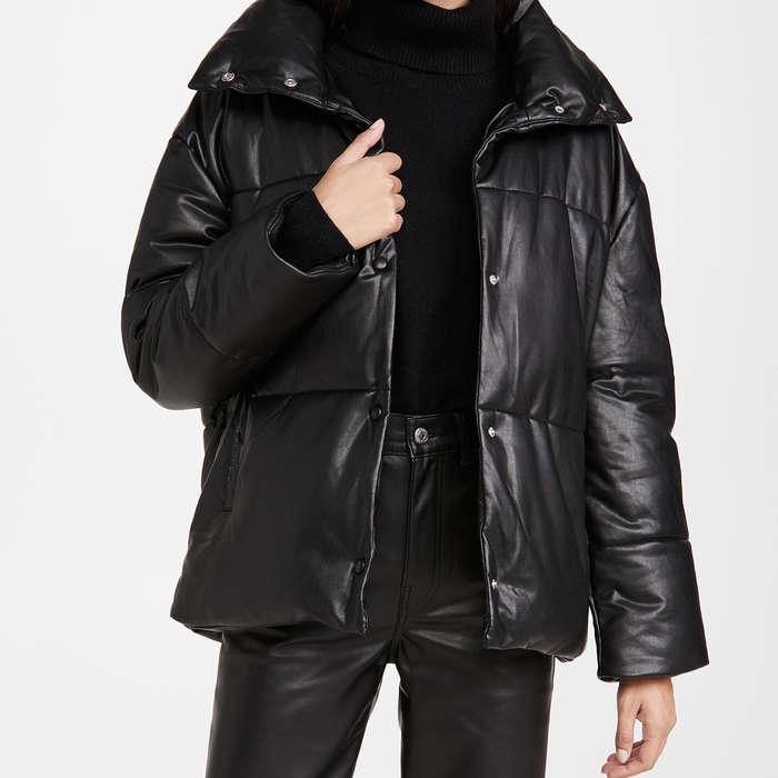 Avec Les Filles Faux Leather Puffer Jacket
