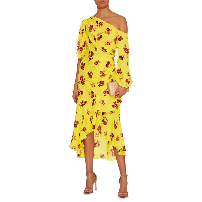 A.L.C Florence One-Shoulder Ruched Silk Dress