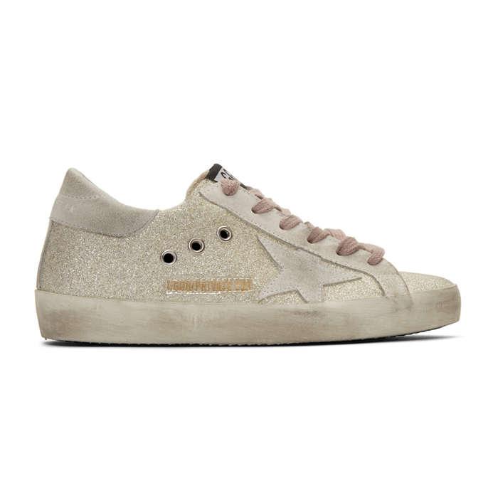 Golden Goose Silver & White Glitter Superstar Sneakers