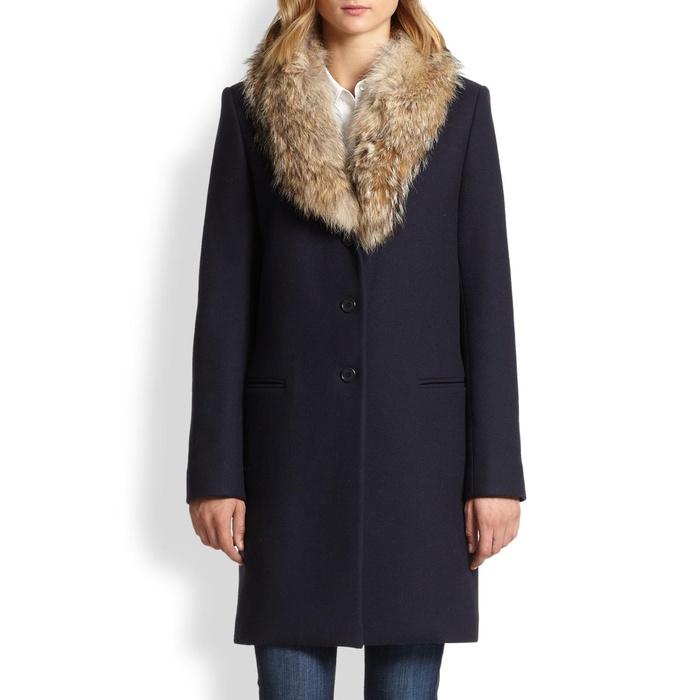 Theory Belize Coyote Fur-Trimmed Coat