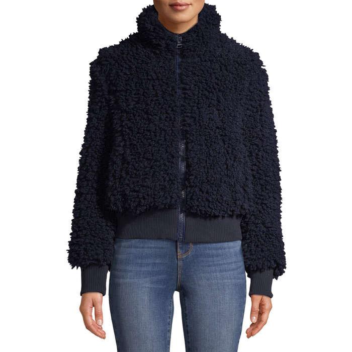 Kendall + Kylie Faux Sherpa Zip-Front Bomber