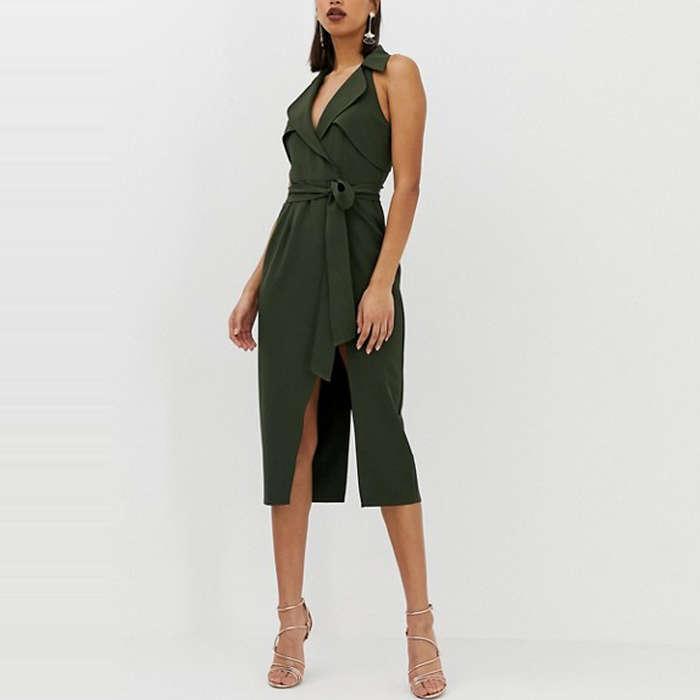 ASOS DESIGN Midi Belted Trench Dress