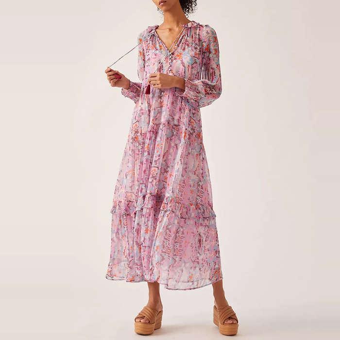 Anthropologie Floral Tiered Maxi Dress