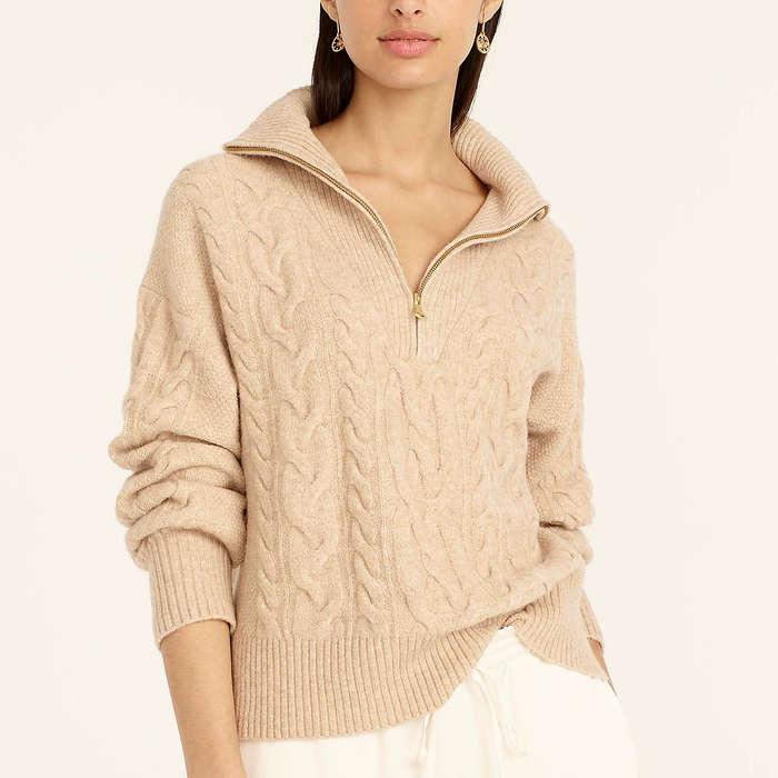 J.Crew Cable-Knit Half-Zip Sweater In Supersoft Yarn