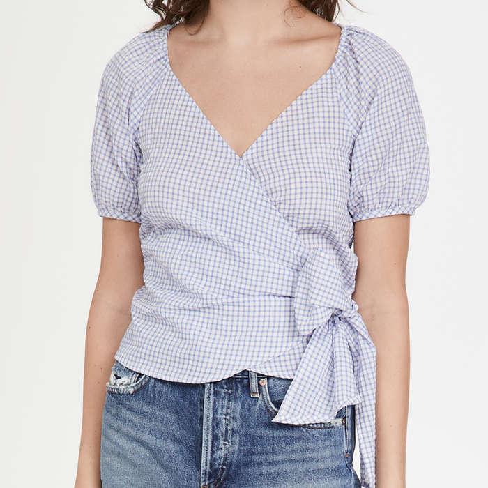 Madewell Lucy Wrap Top in Textured Gingham